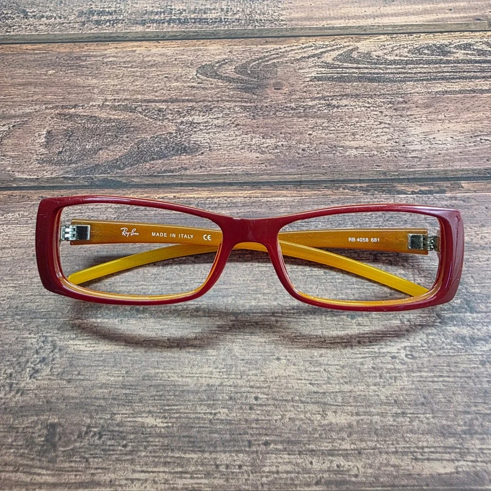 Ray-Ban RB 4058 681 Burgundy Amber Rectangular Eyeglass Frames Made in Italy
